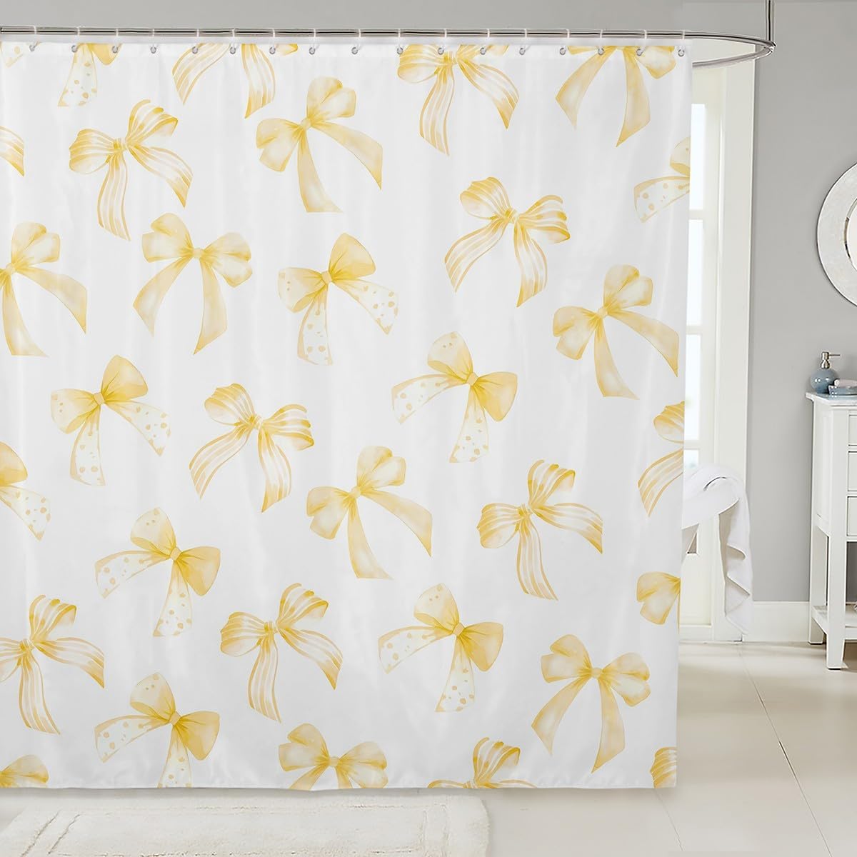 Feelyou Yellow Bow Bath Curtain for Kids