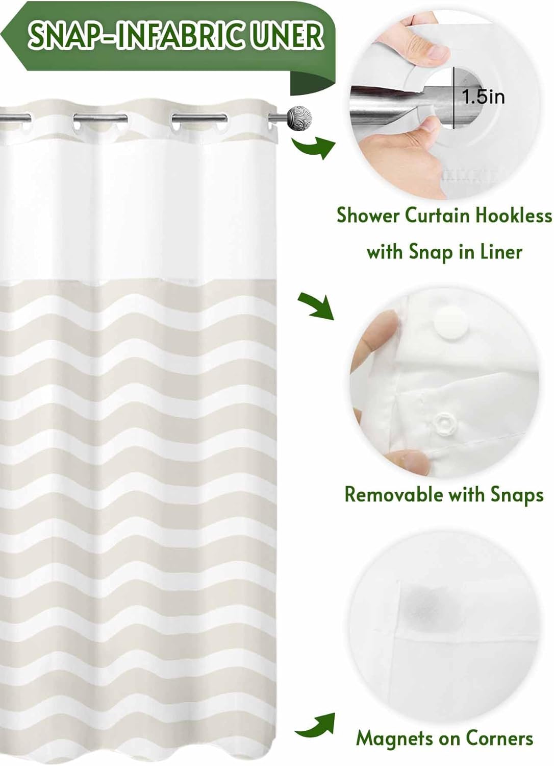 FFAPAODENS Abstract Beige Stripe Shower Curtain Set