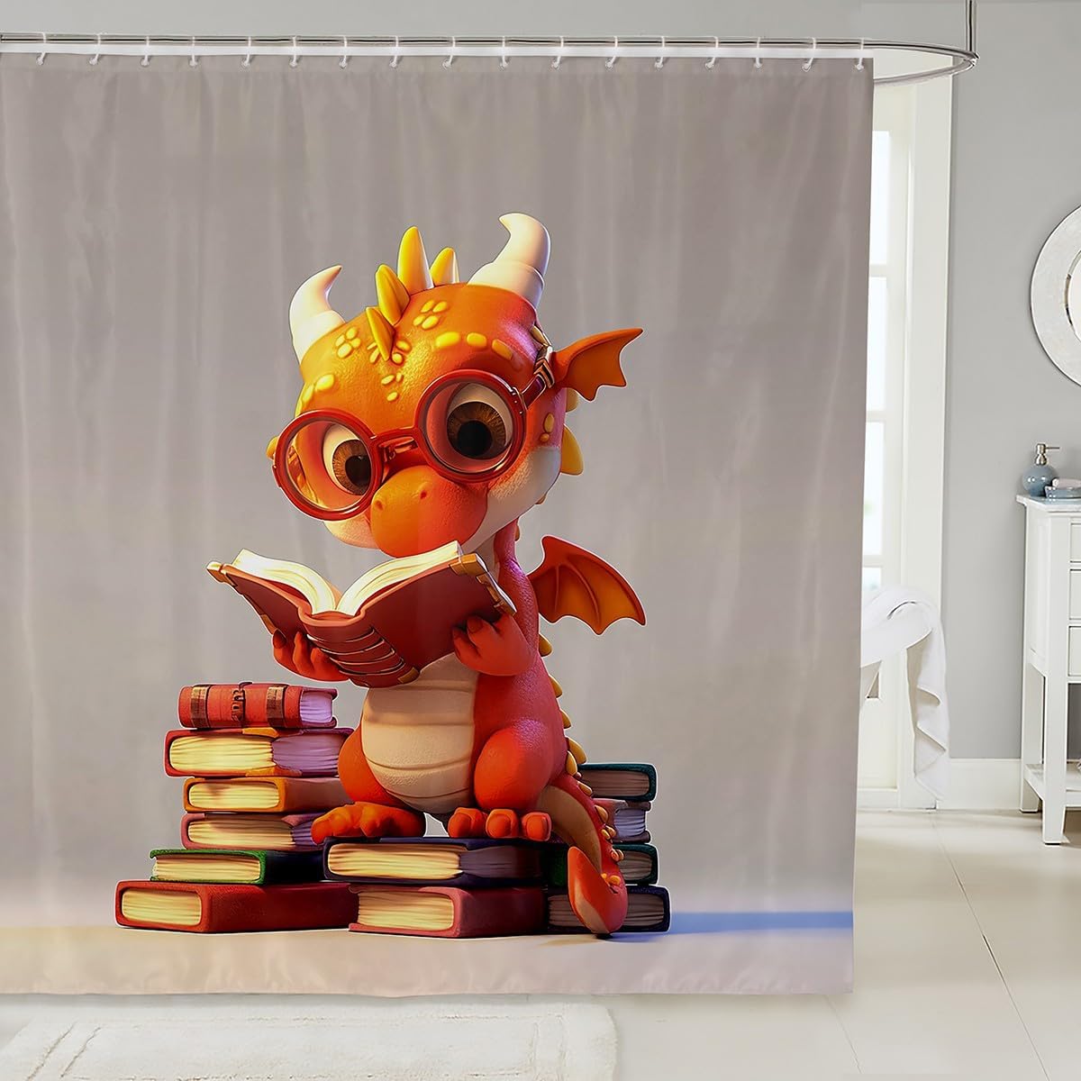 Feelyou Cartoon Dragon Bathroom Curtain - Unique Kids Bathroom Fun