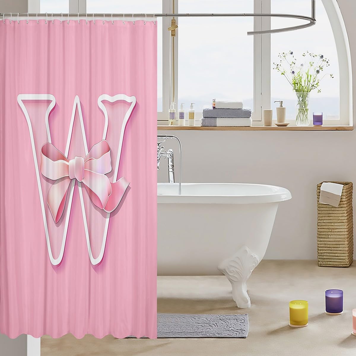 Kawaii Pink JEELoiu Dreamy Bow Bath Curtain