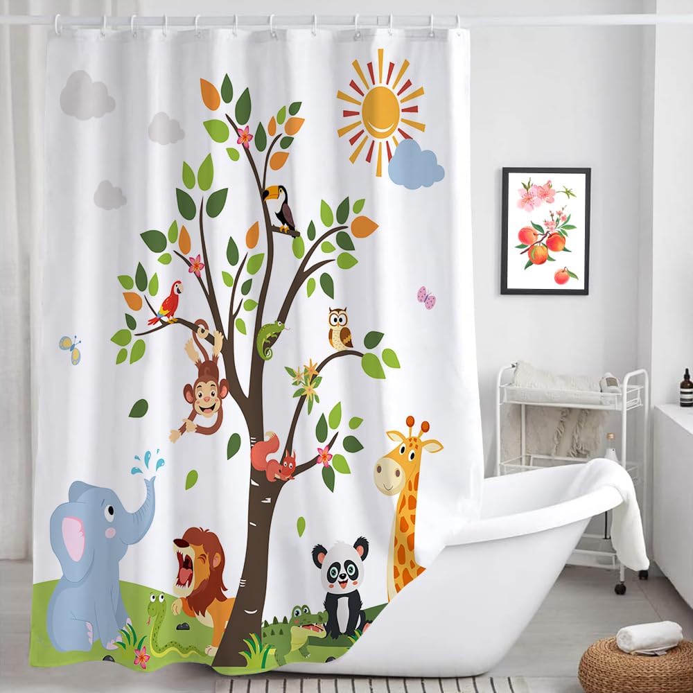 Cute Cartoon Animals Shower Curtain for Kids 70x70in