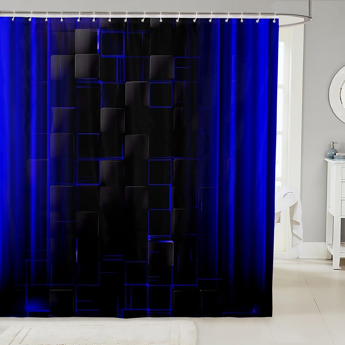 Royal Blue Geometric Shower CURTAINS