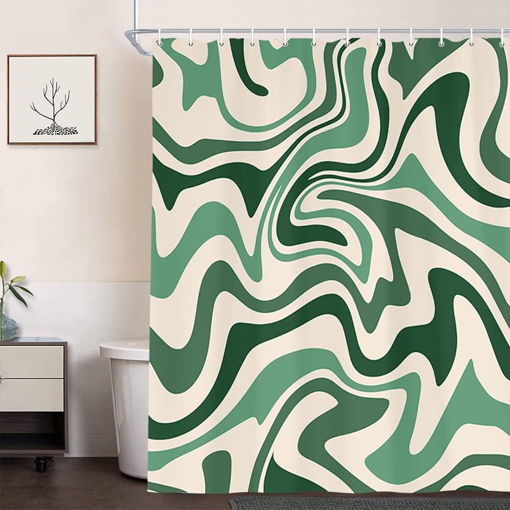 Aesthetic Retro Boho Minimal Sage Green Shower Curtain Set