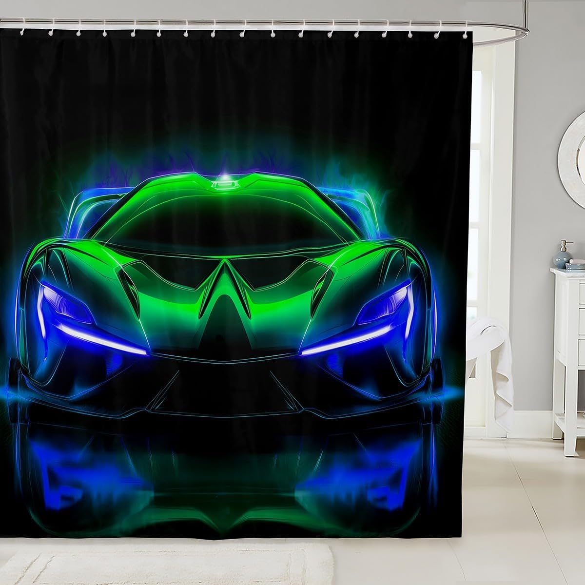Feelyou Green Blue Race Car Bath Curtain 72 Speed Kids fauxrah