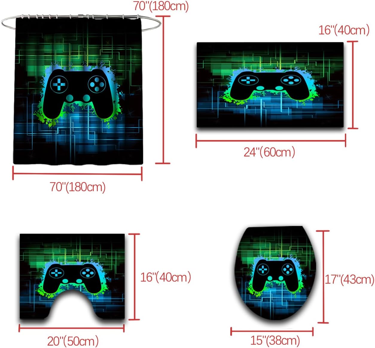 Game Controller Shower Curtain Set 4-Piece