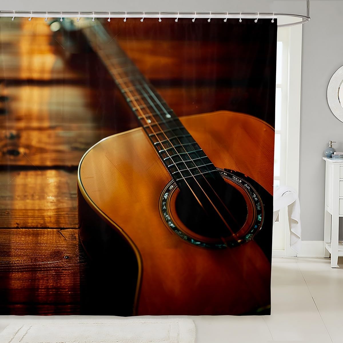 Guitar shower curtain set for kids feelyou musical 72x78 waterproofbath curtain