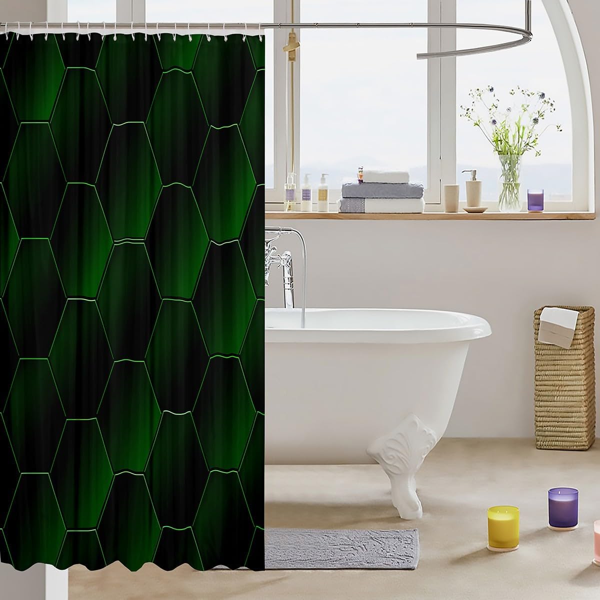 Feelyou Honeycomb Shower curtain 72x78 Set for Teens - Waterproof Machine Washable