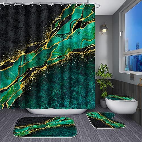 Poedist 4-Piece Bathroom Set Gold Edge Green