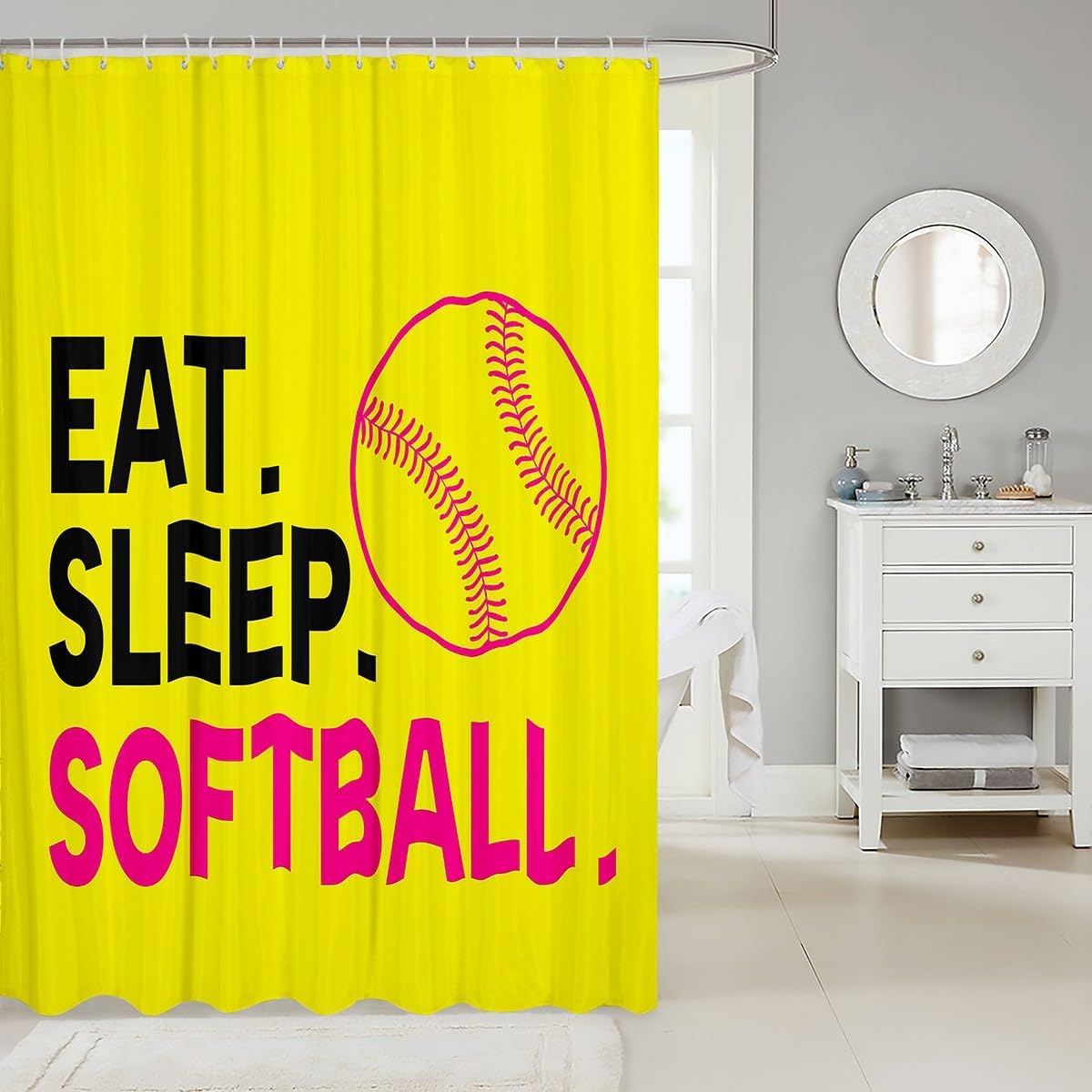 Feelyou Softball Shower Curtain Set Kids Fun Sports Theme 72x78