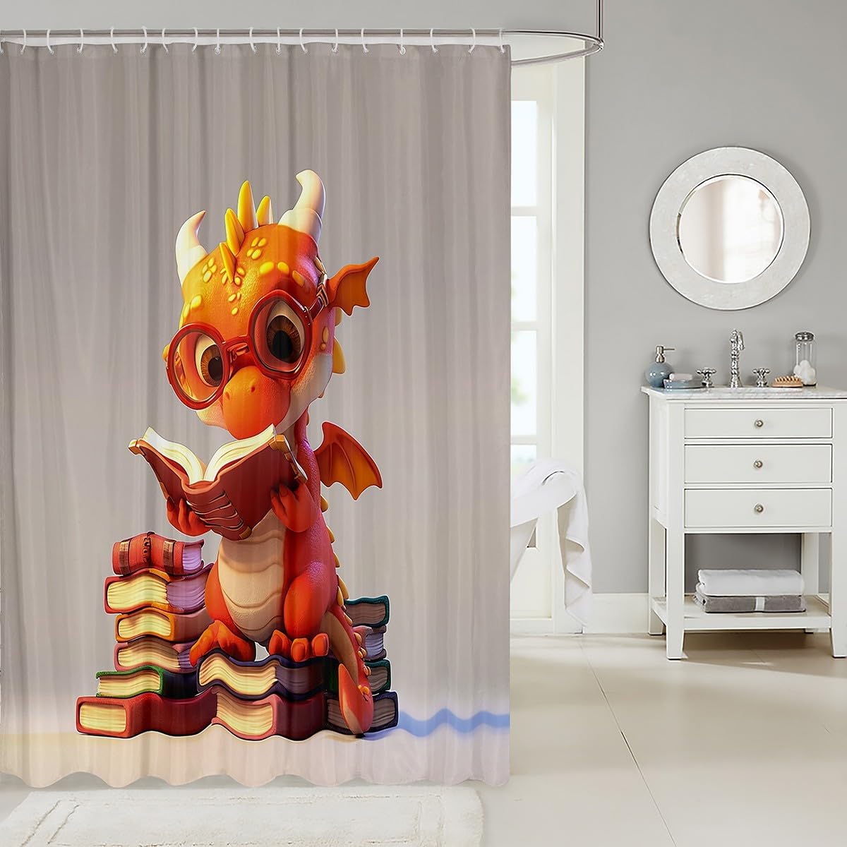 Feelyou Cartoon Dragon Bathroom Curtain - Unique Kids Bathroom Fun
