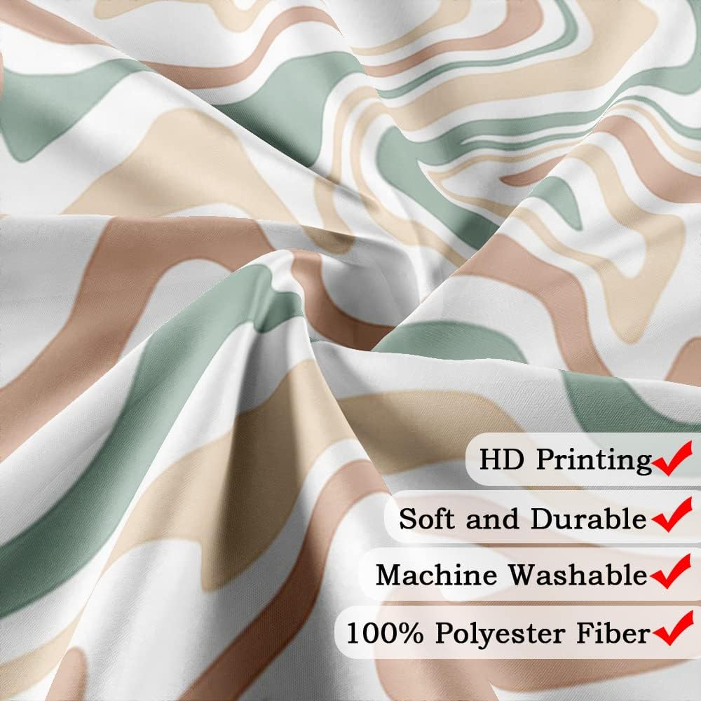 Aesthetic 70sAbstract Wavy Swirl Fabric Shower Curtain for Bathroom Retro Bohemian Style