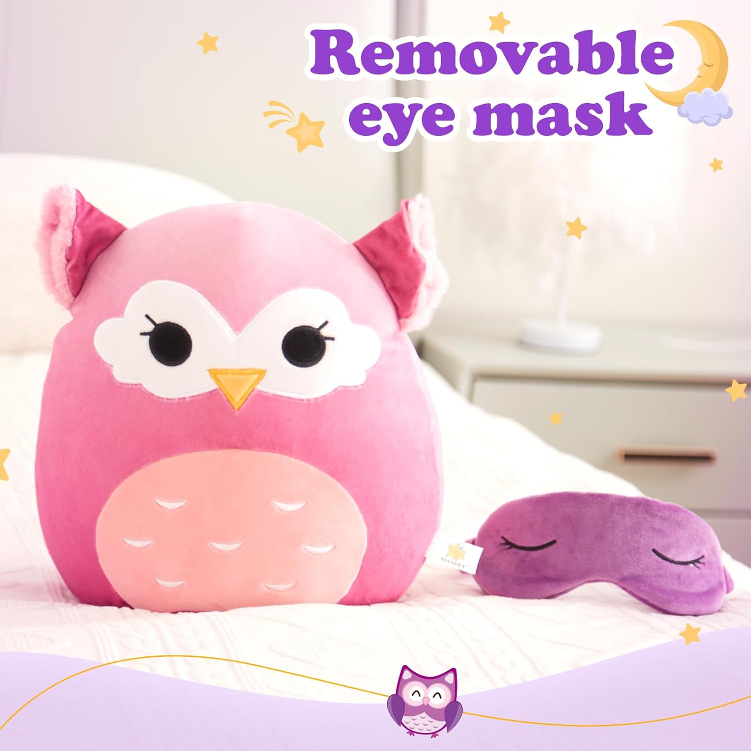 Cute Owl Plush Pillow with Mask Soft and Fun