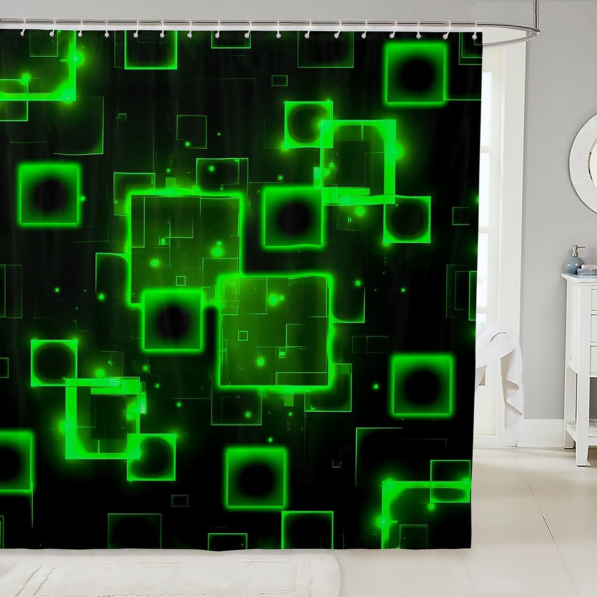 Feelyou Geometric Green Black Bath Curtain Kids Abstract Bathroom Accessory