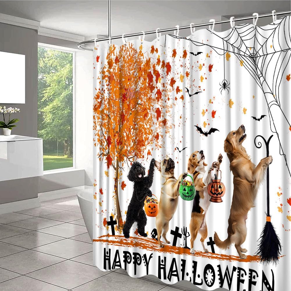 Cute Halloween Thanksgiving Shower Curtain with 14 Hooks 70x78