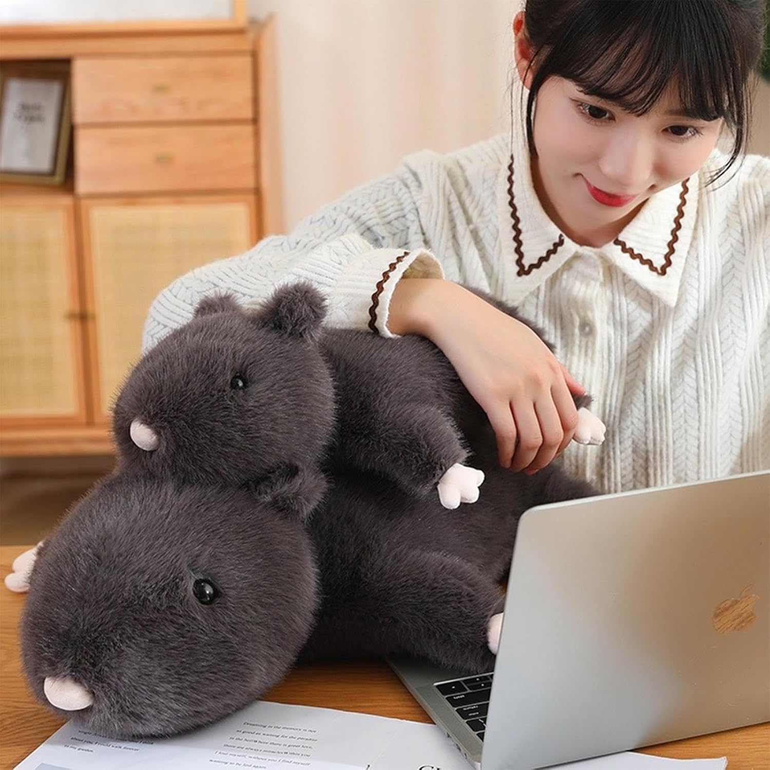 Gray Mouse Plush Pillow for Kids