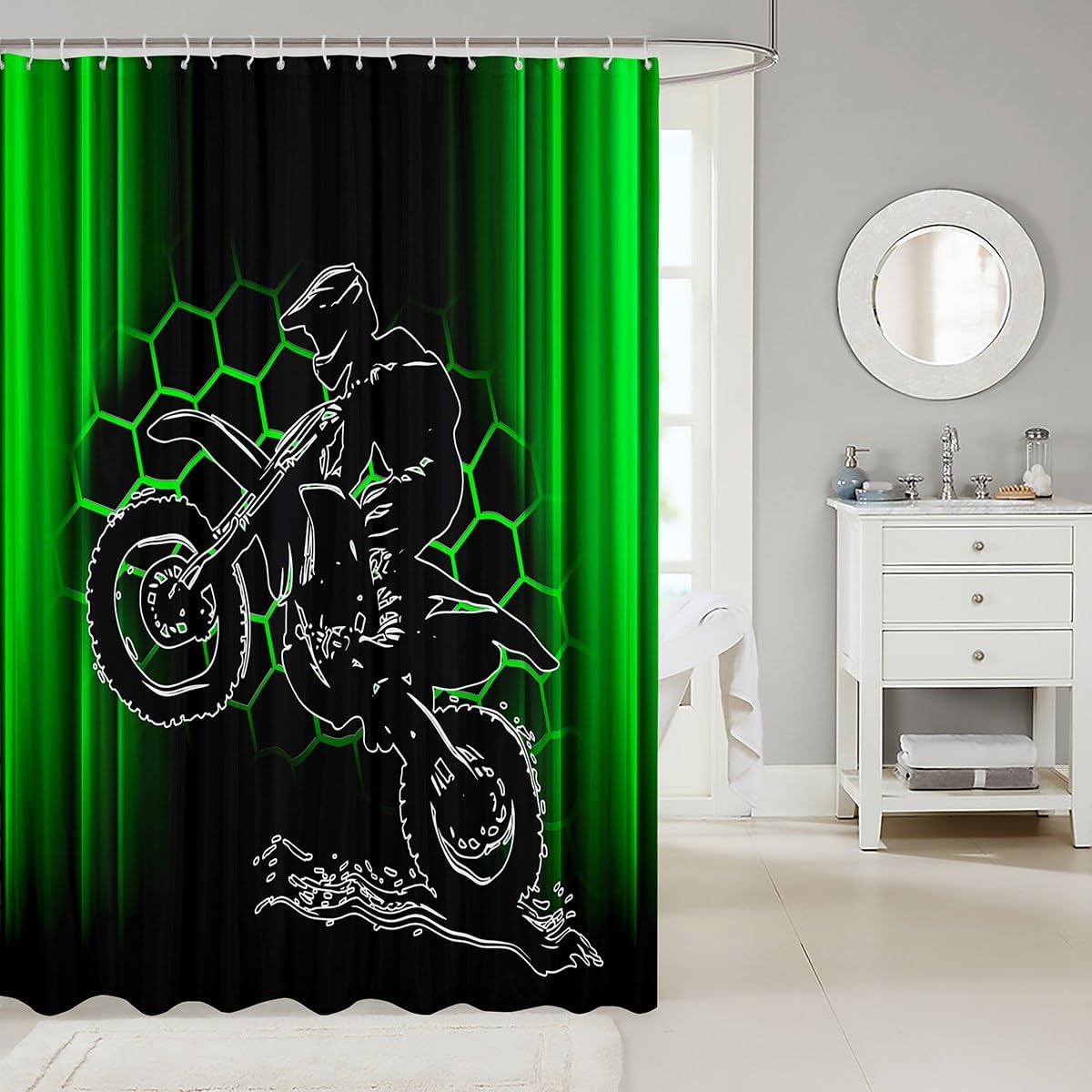 Feelyou Dirt Bike shower curtain Set for Boys Girls