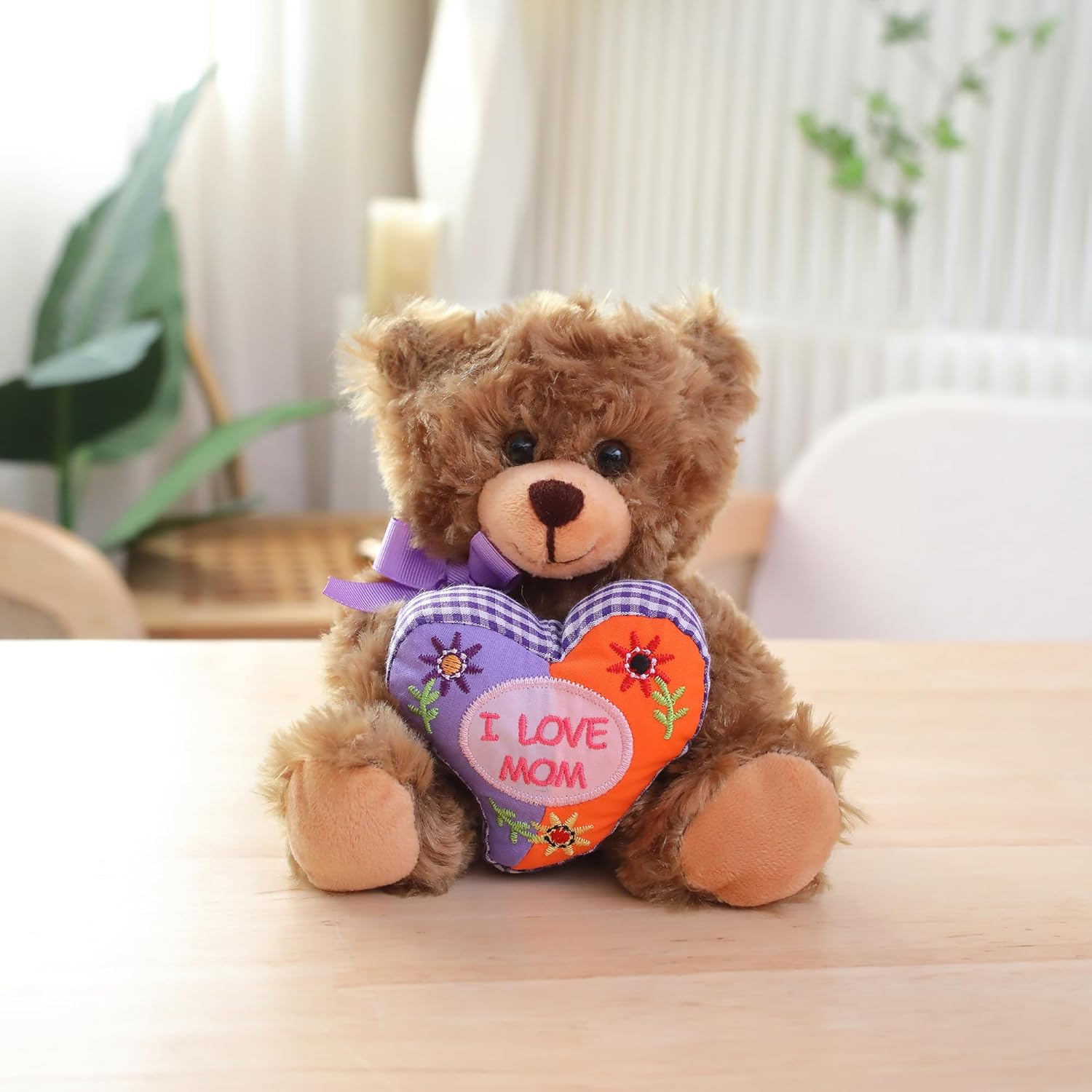 Plushland Stuffed Mocha Bear with Mom Heart - 9 Inches Plush Toy
