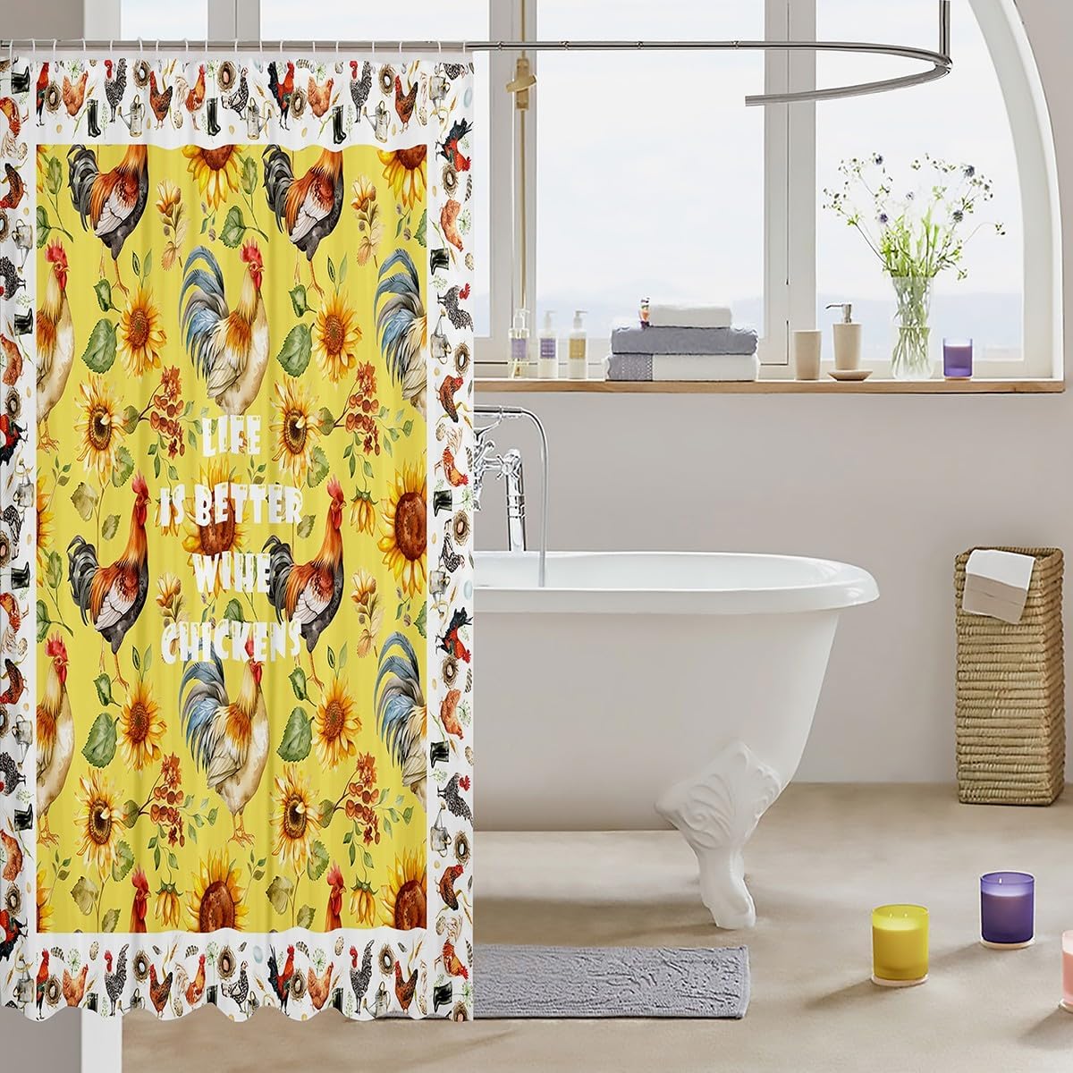 Feelyou Cute Chicken Bath Curtain Set for Kids Adults 72x72