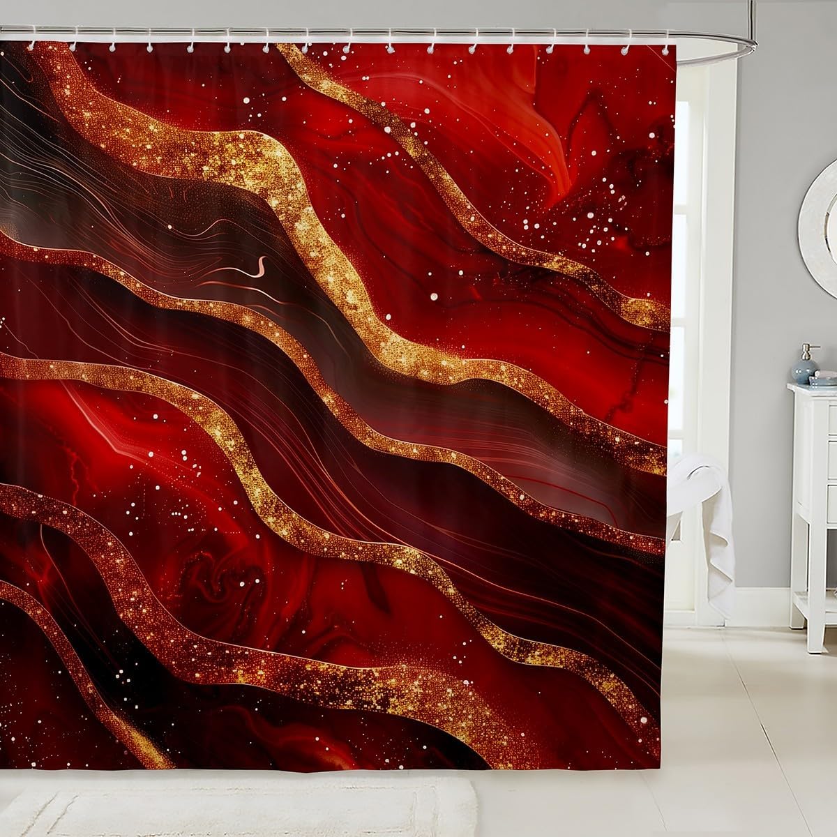 Marble Print Waterfall Shower Curtain
