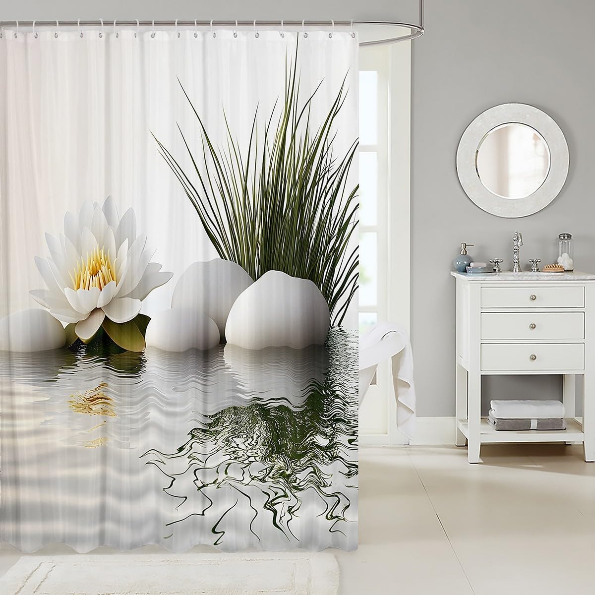 Kids White Zen Stone 72x72 Shower Curtain Set