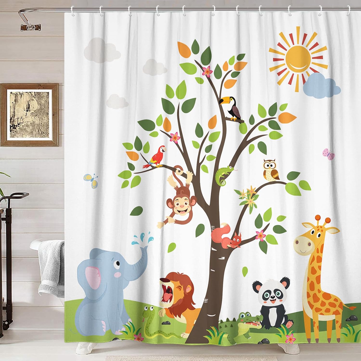 Cute Cartoon Animals Shower Curtain for Kids 70x70in