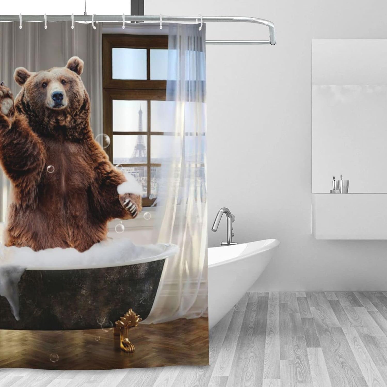 Funny Bear Shower Curtain Set with 12 Hooks