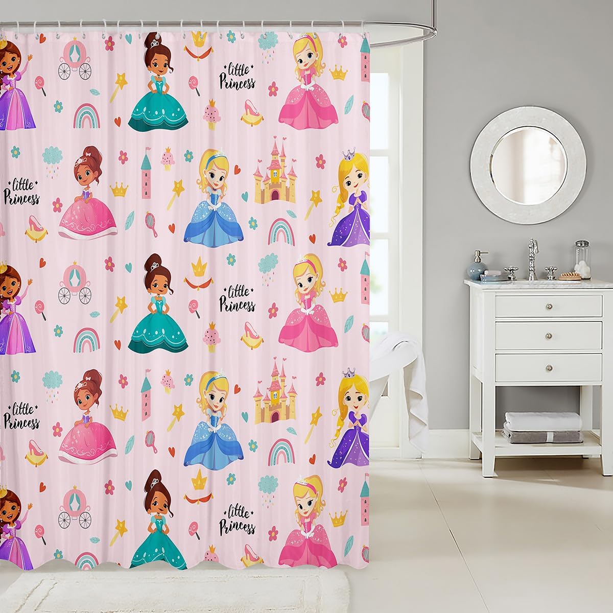 Magical Princess Bath Curtain with 12 Hooks Perfect for Gifting