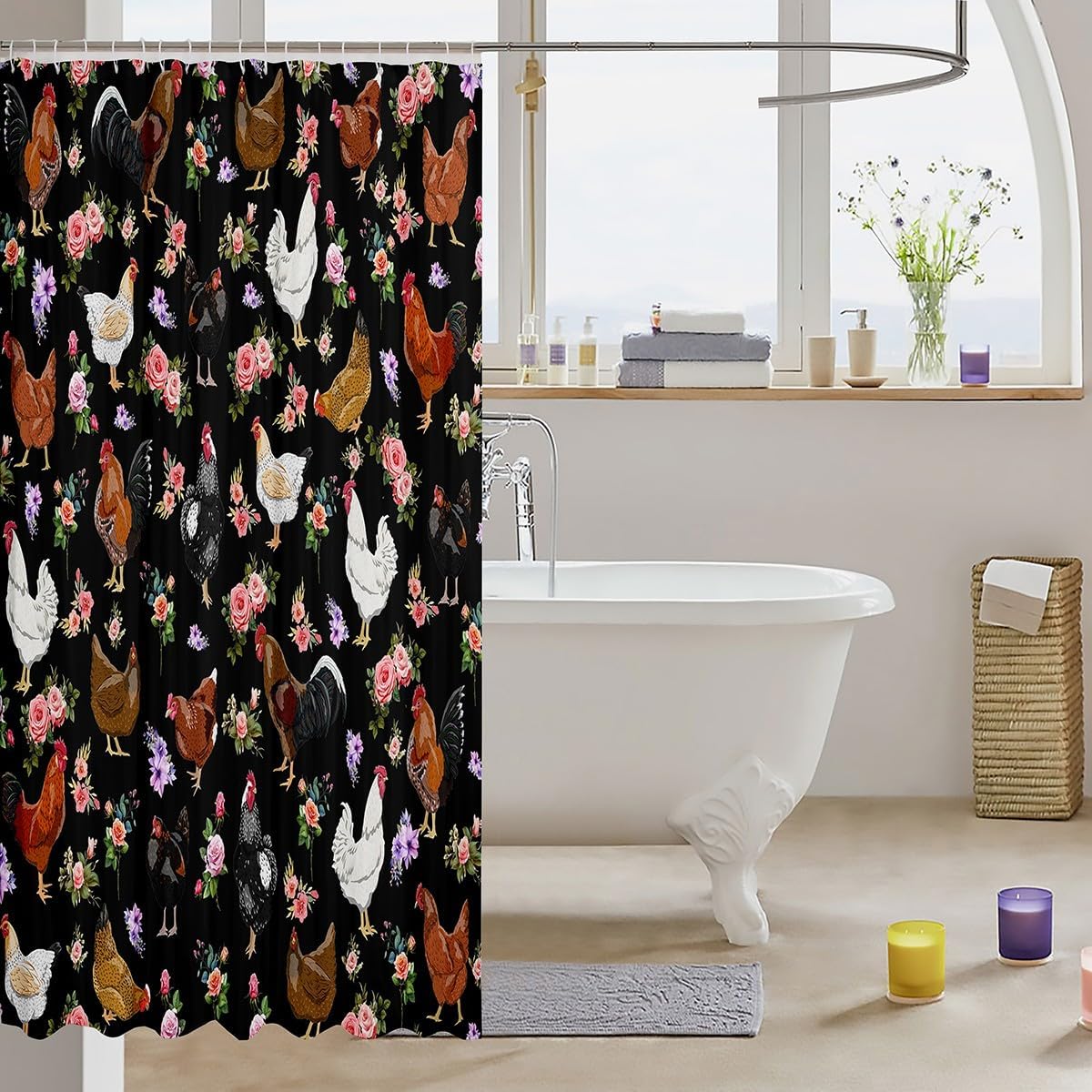 Feelyou Kids Bathroom Fun Animal Shower Curtain 72 x 78 Black