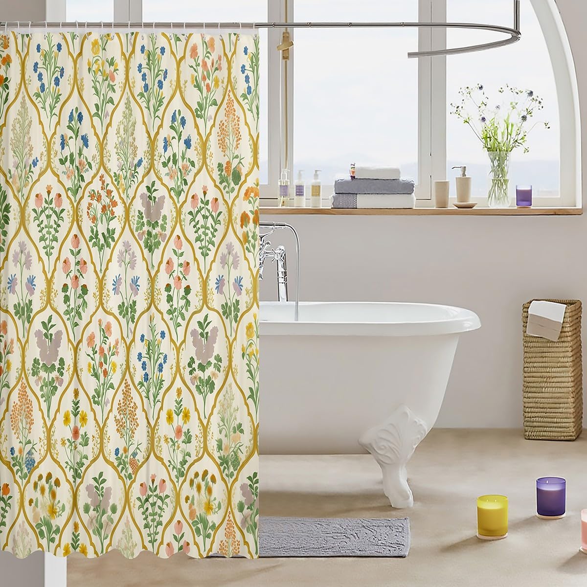 Manfei Rustic Flowers Shower Curtain with Hooks
