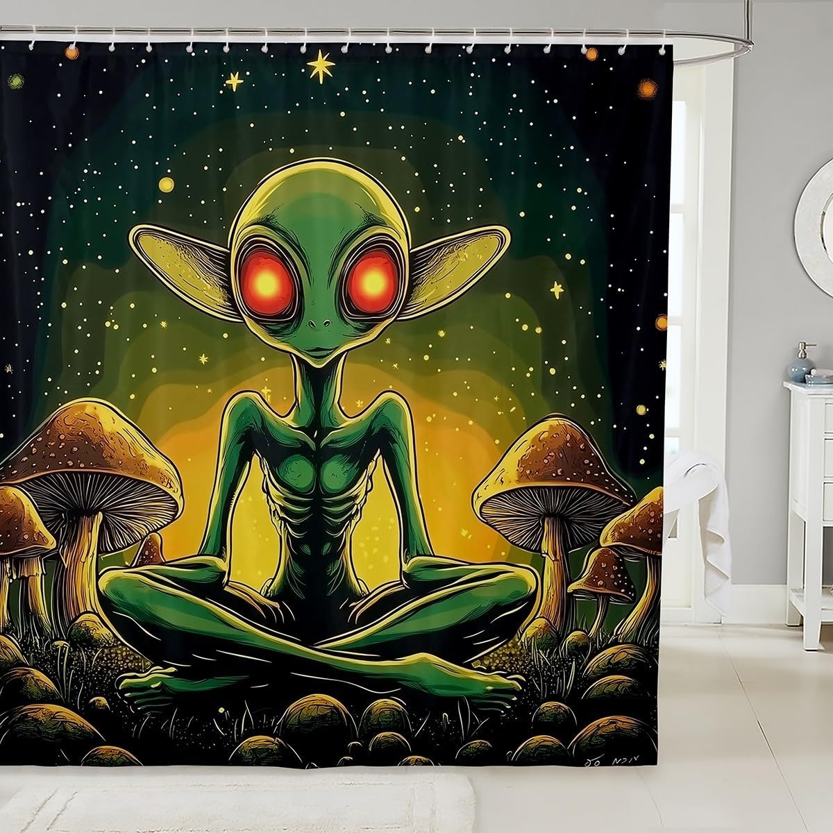 JEJELOIU Alien Bath Curtain Geometric Pattern for Kids