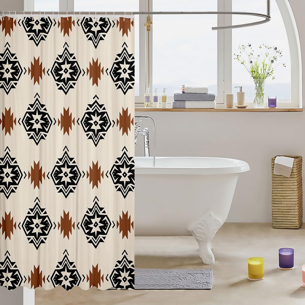 7jeloiu Striped Boho Bath Curtain 72x84 Southwestern Geometric Design