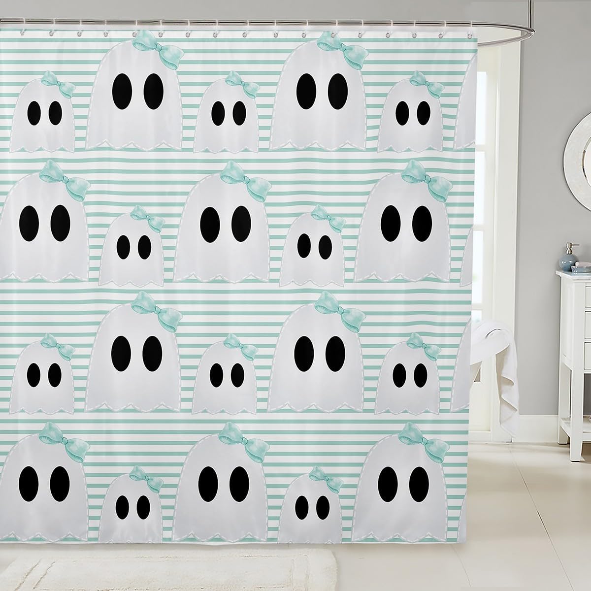 Manfei Happy Halloween Waterproof Shower Curtain 72W x 84H 12 Hook Set