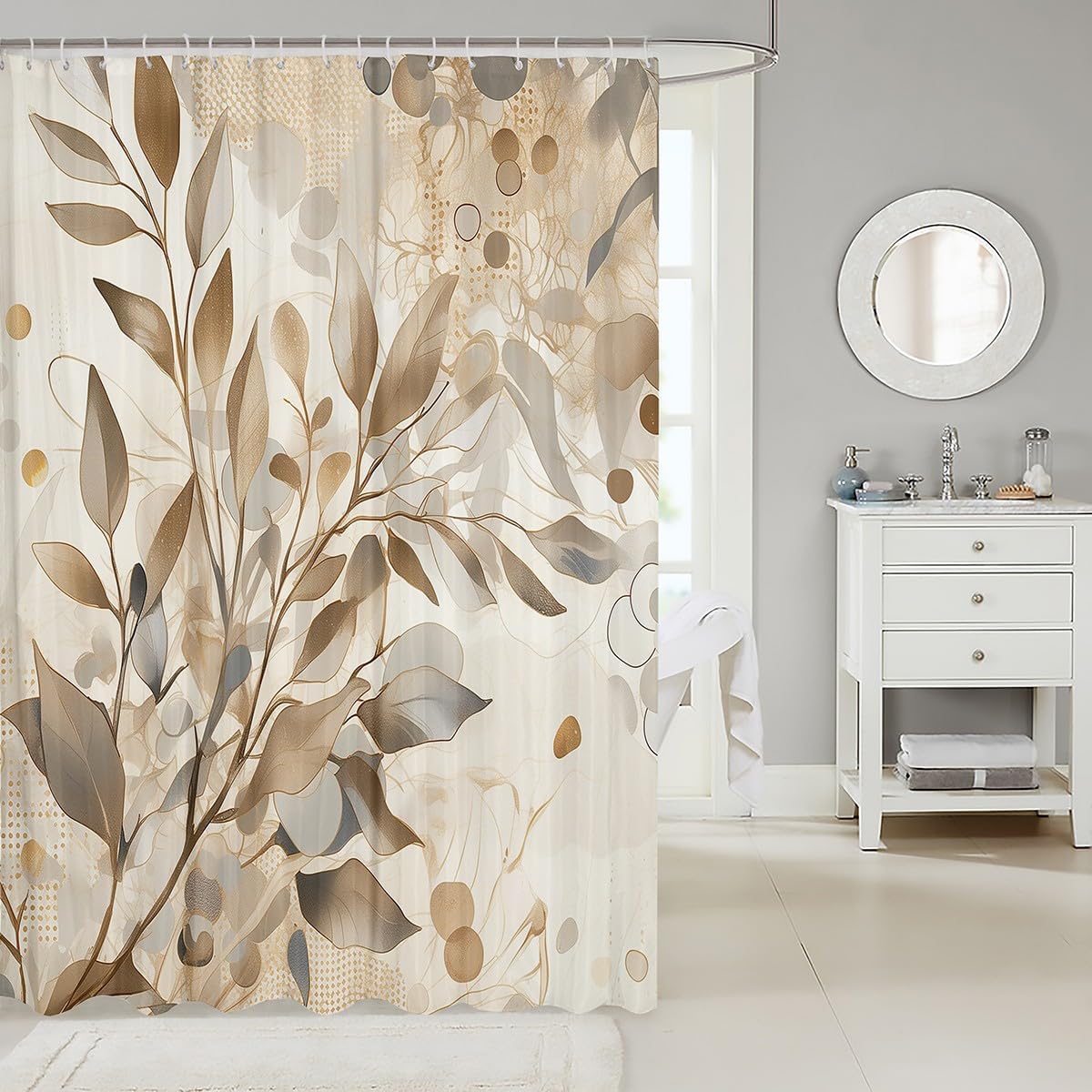 Feelyou Groovy Leaves 72x78 Brown Flower Bathroom Shower Curtain Durable Water Repellent