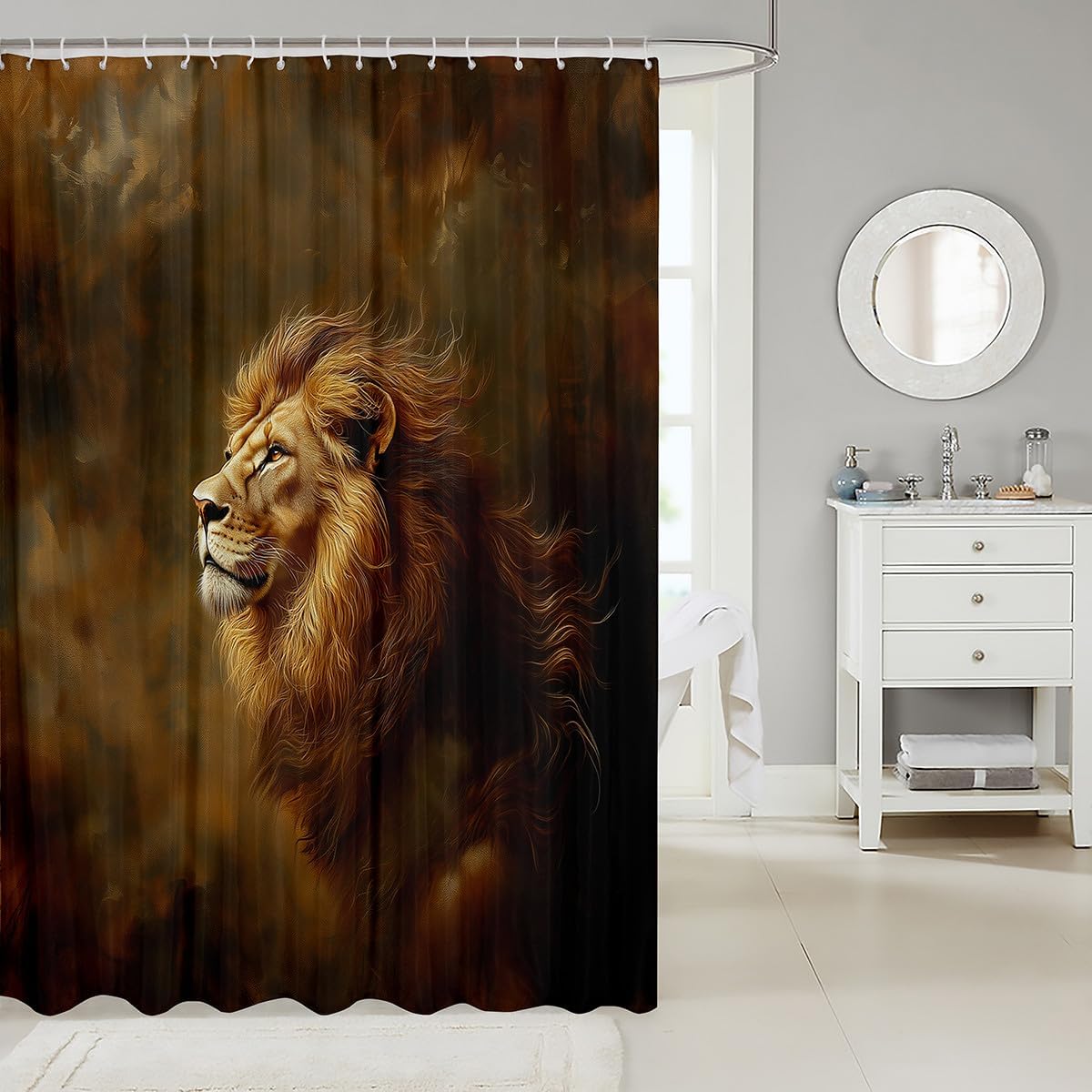 Feelyou Lion Shower Curtain 72x72 Safari Print Set