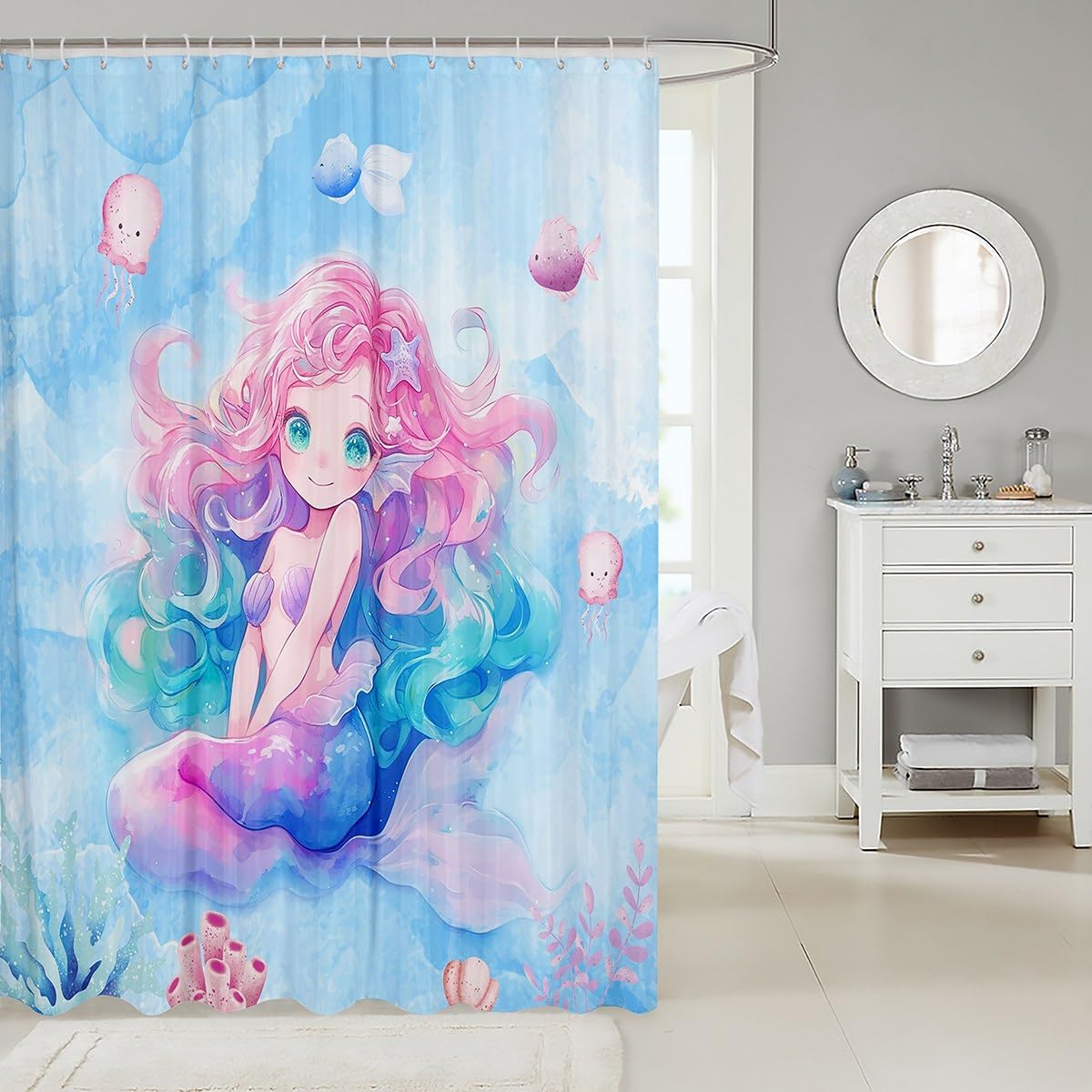 Manfei Mermaid Girls Shower Curtain 72 Inch