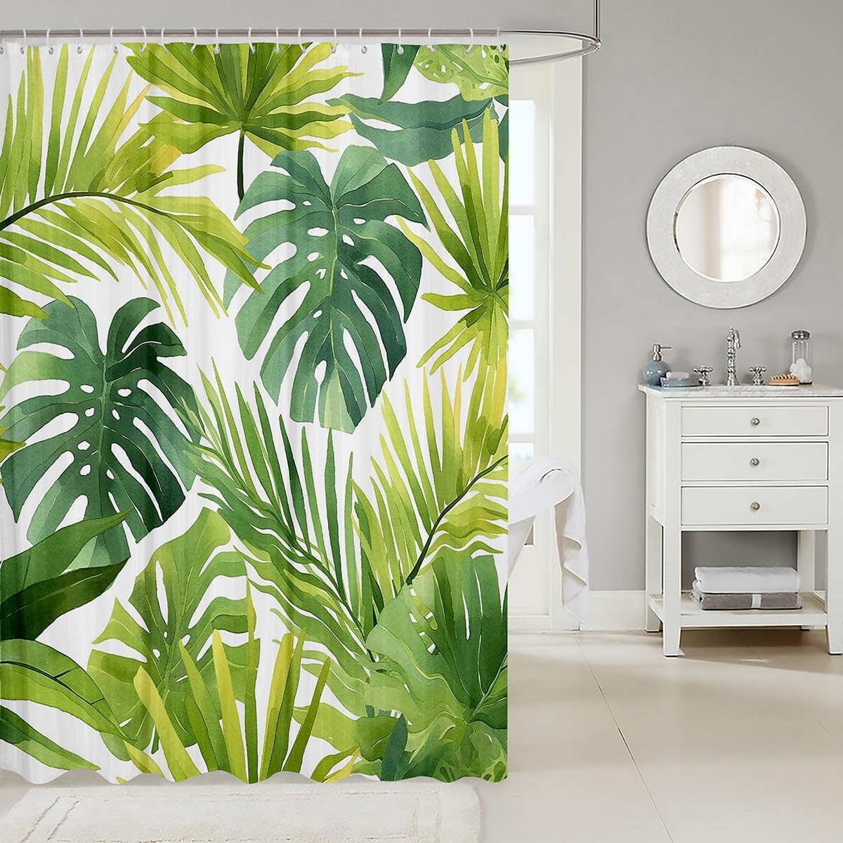 Tropical Leaves Bathroom Curtain for Kids 72x84 Soft Durable