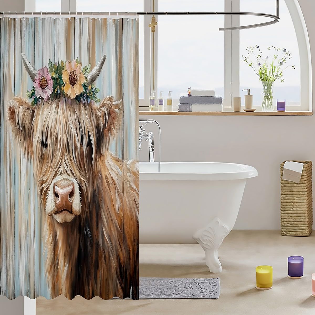 jejeloiu Cute Highland Cow Bath Curtain