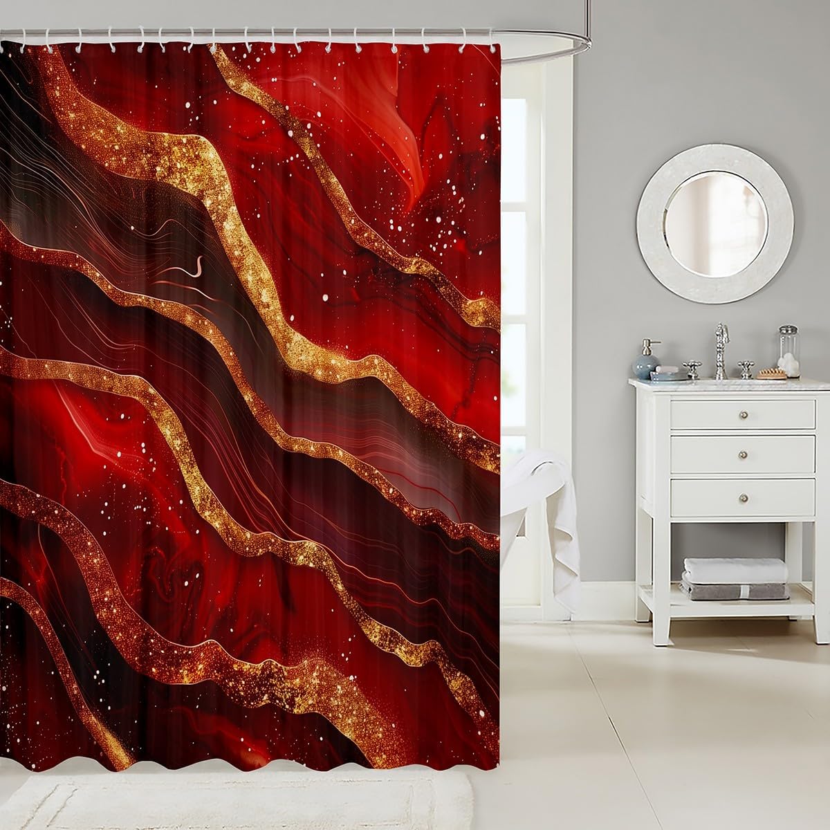 Marble Print Waterfall Shower Curtain