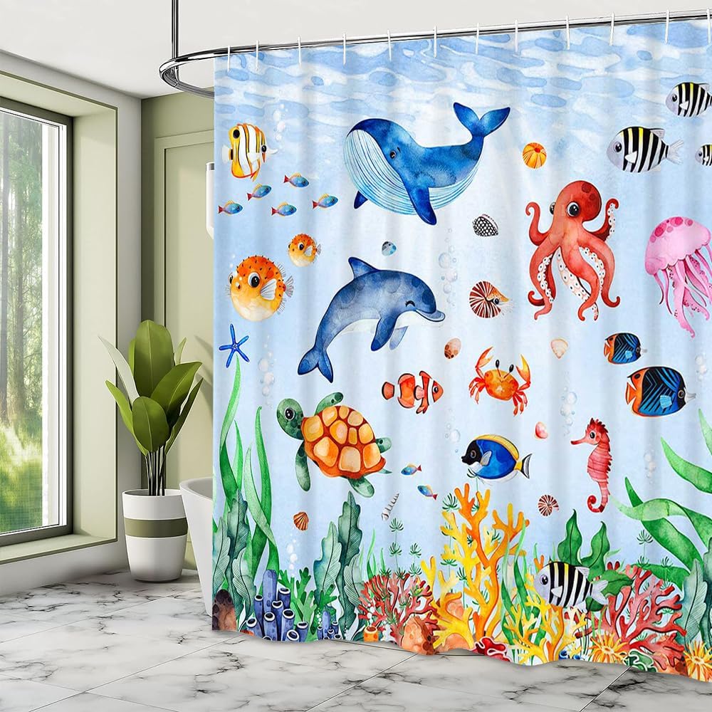 Under The Sea tropical fish shower curtain for kids
