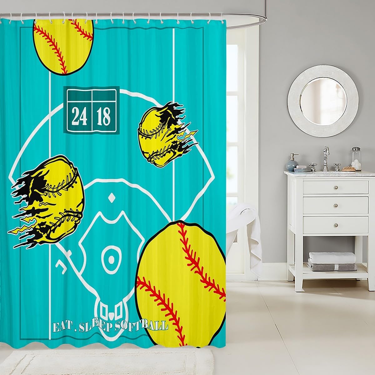 Feelyou Softball Bathroom Shower Curtain Set 72x72