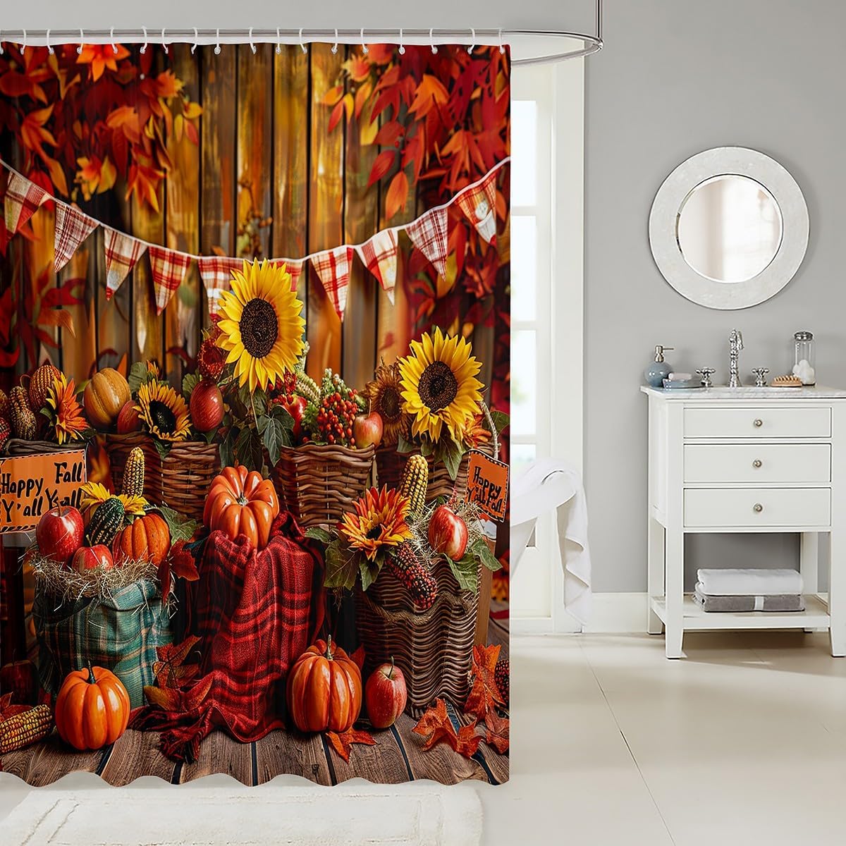 Feelyou Kids Pumpkin Shower Curtain Set Fall Harvest