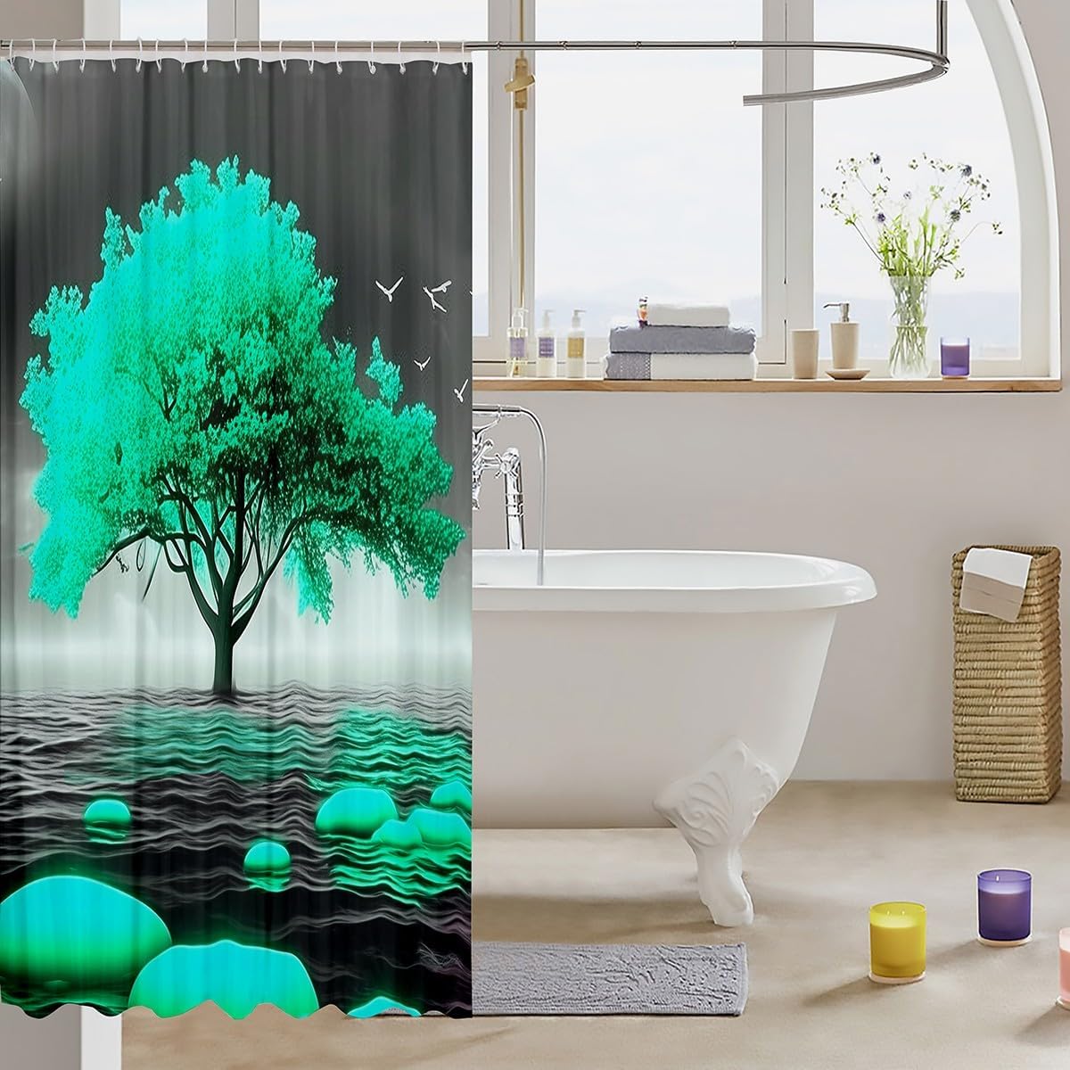 Feelyou Green Tree Bath Curtain