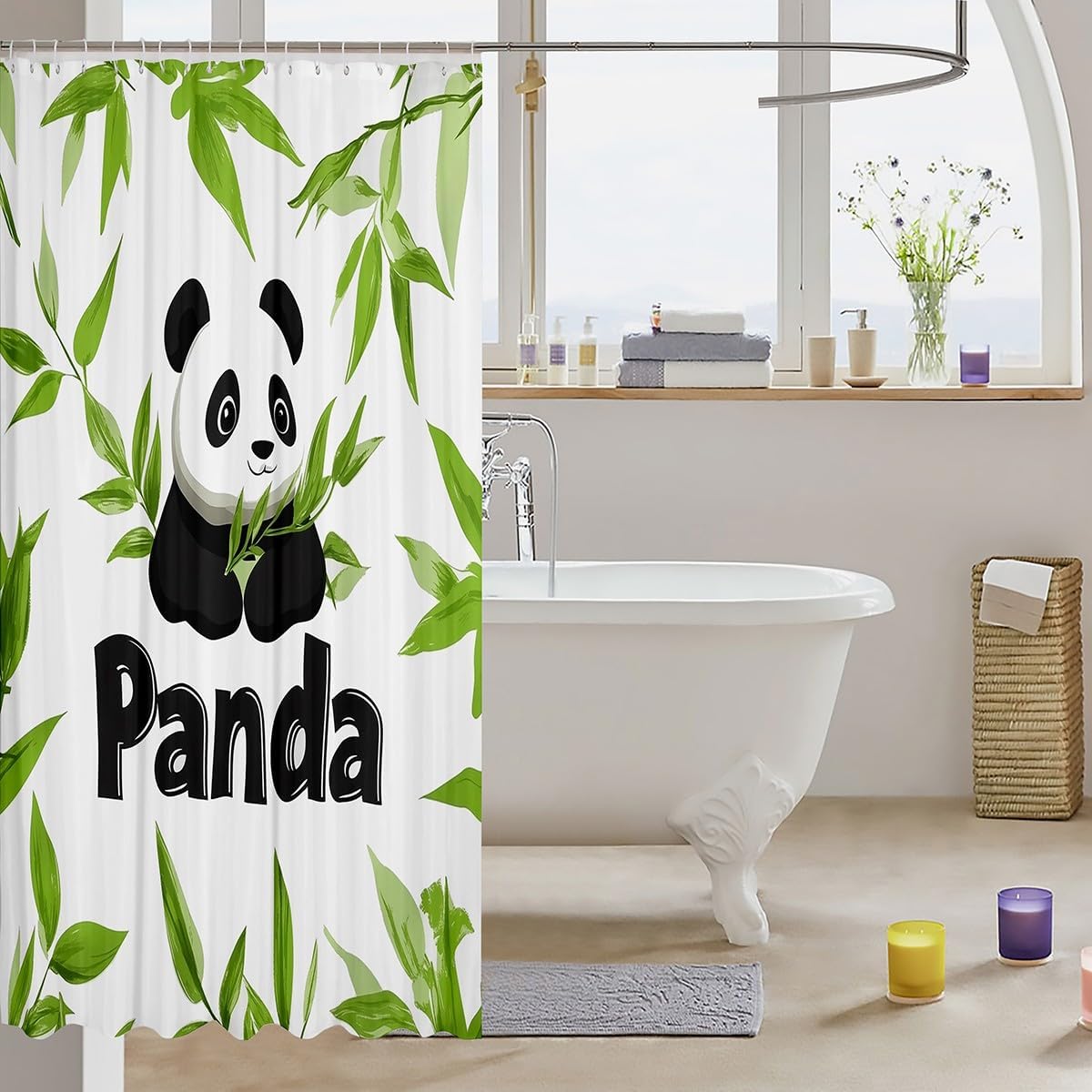 Feelyou Panda Shower Curtain Set 72x72 Cute Kids Bathroom Accessory