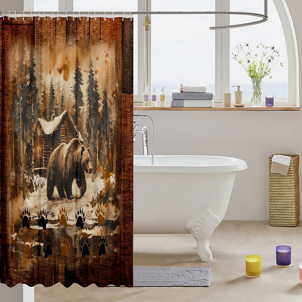 Matching Set Rustic Bear Bath Curtain Kids Bruins 72x72 Durable Microfiber