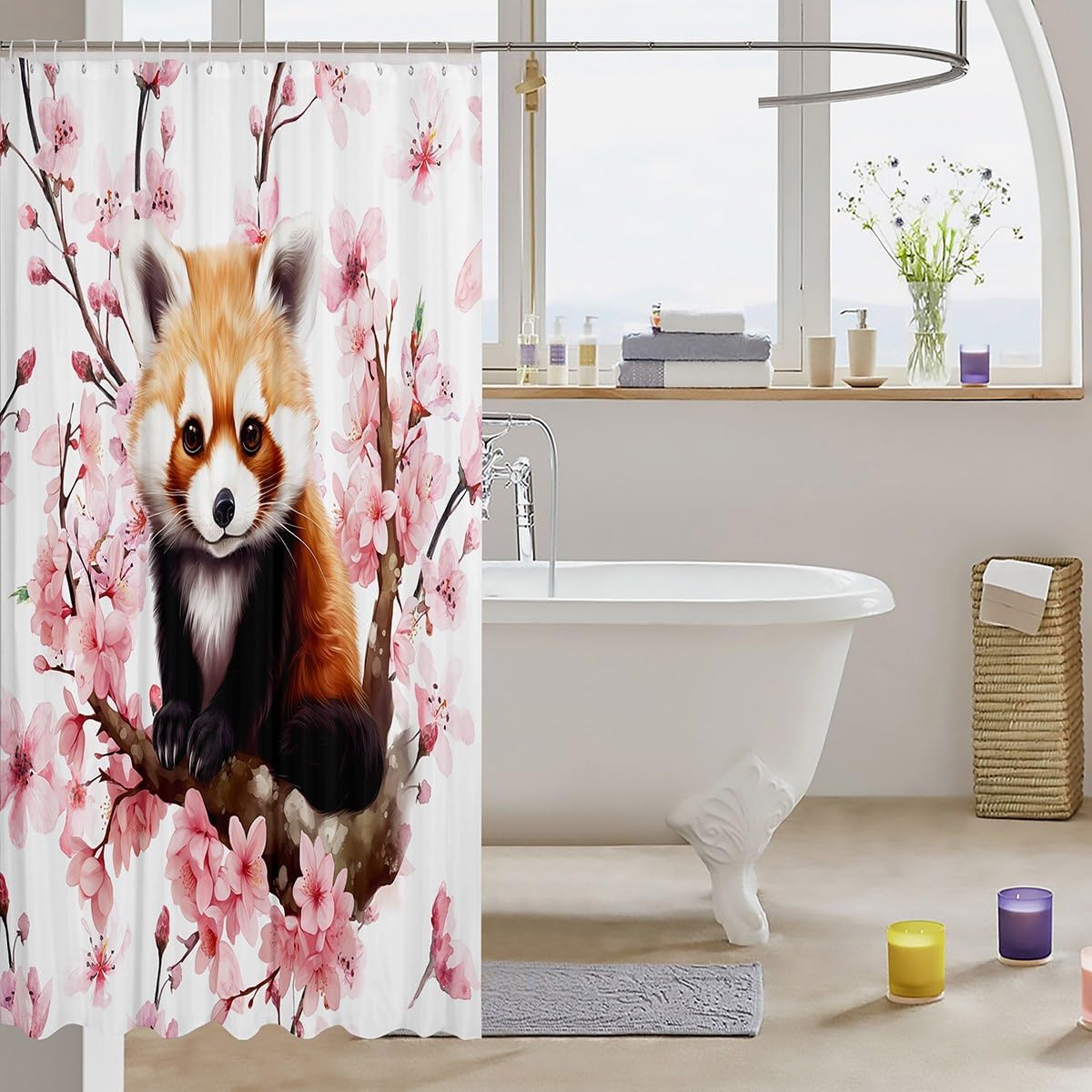 Manfei Red Panda Kawaii Bath Curtain Cute Washable shower curtain