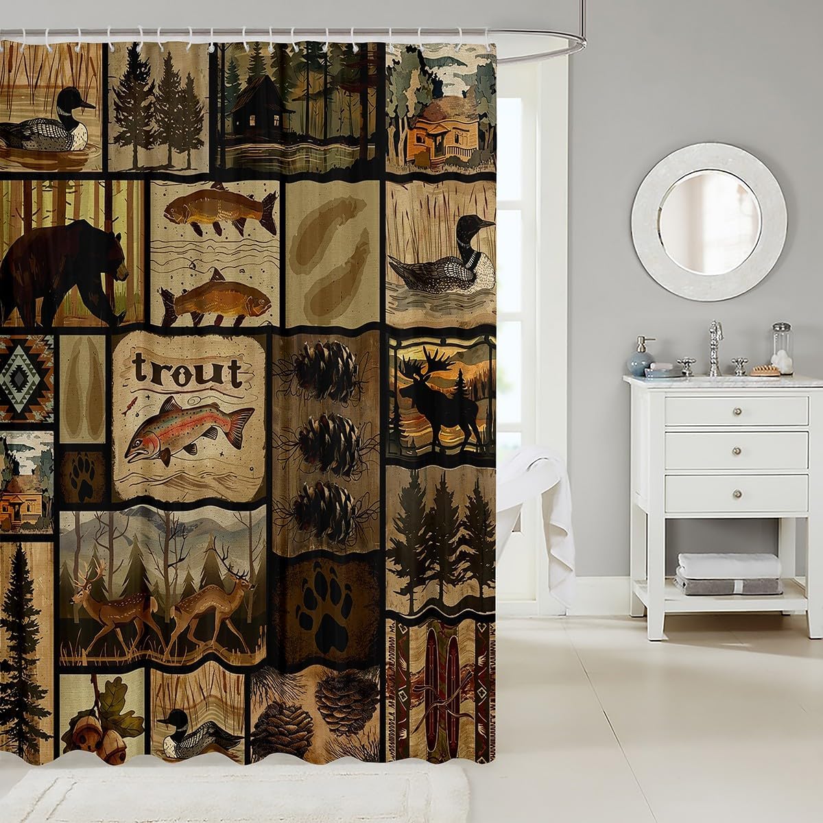 Feelyou-Wildlife shower curtain with Bear and Deers