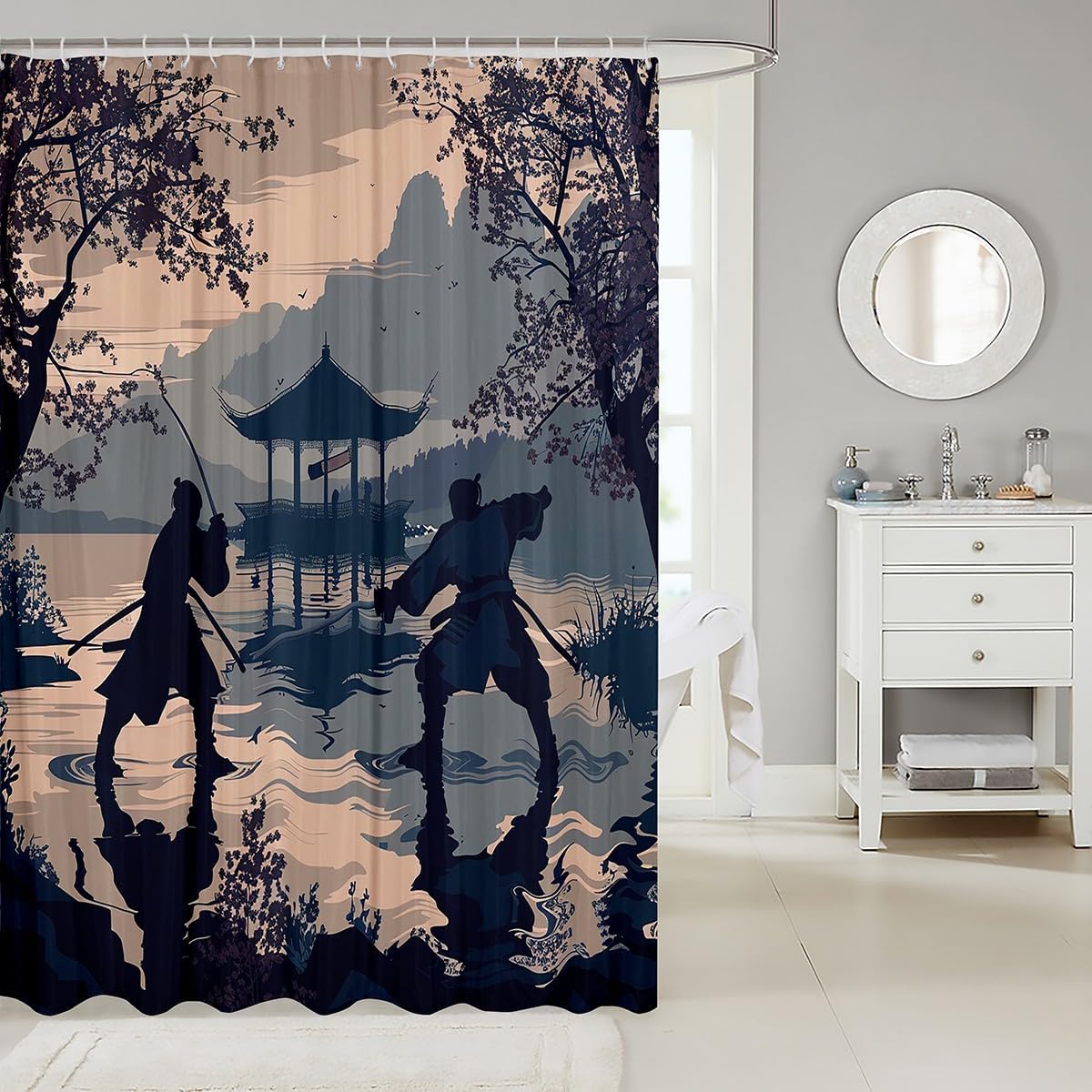 Feelyou Japanese Samurai Bath Curtain Set