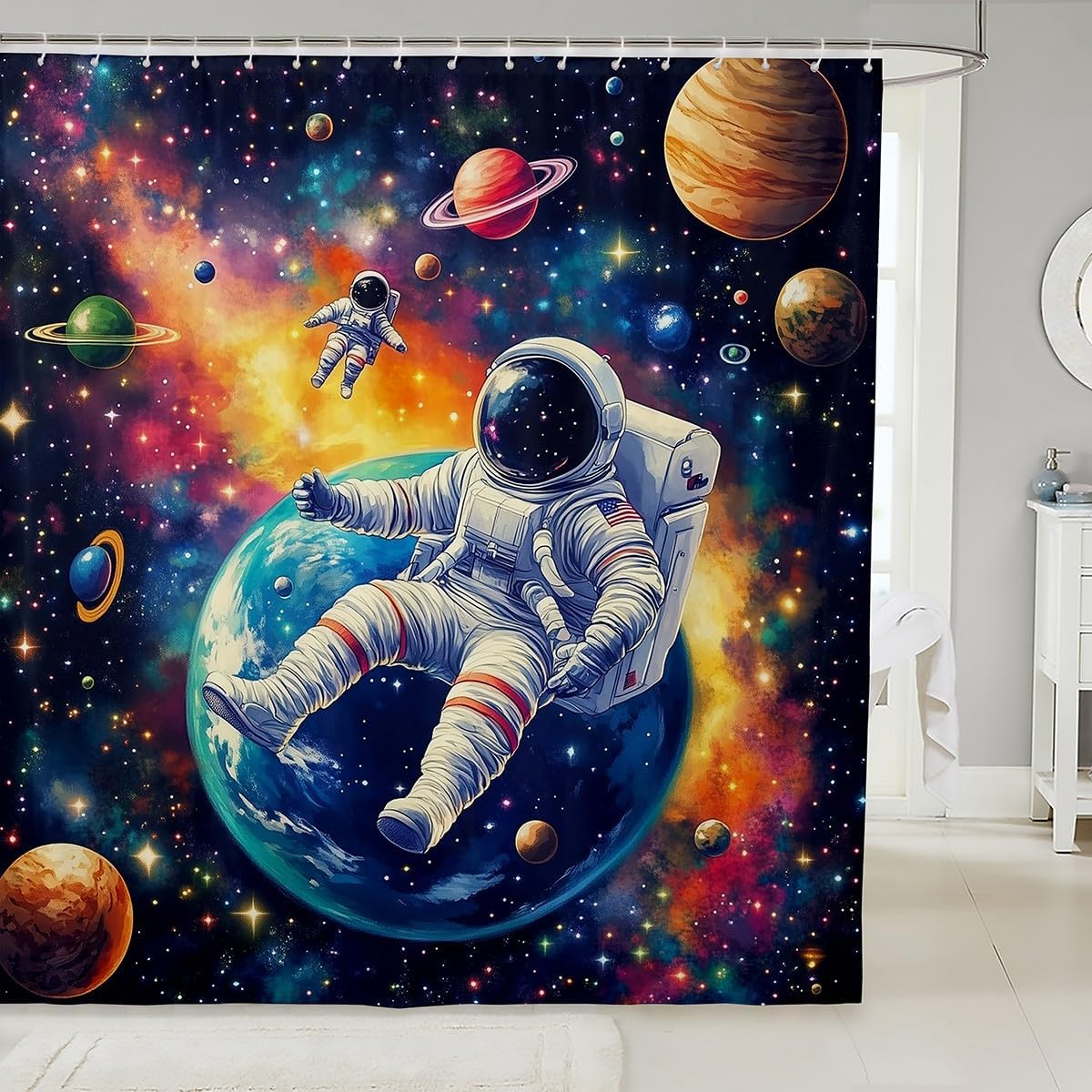 High-Quality Astronaut Galaxy Bathroom curtain Set