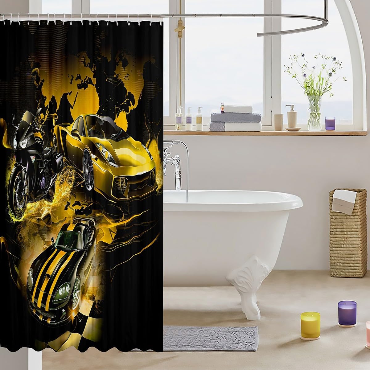 Feelyou Racing Car Bath Shower Curtain Extreme Sports