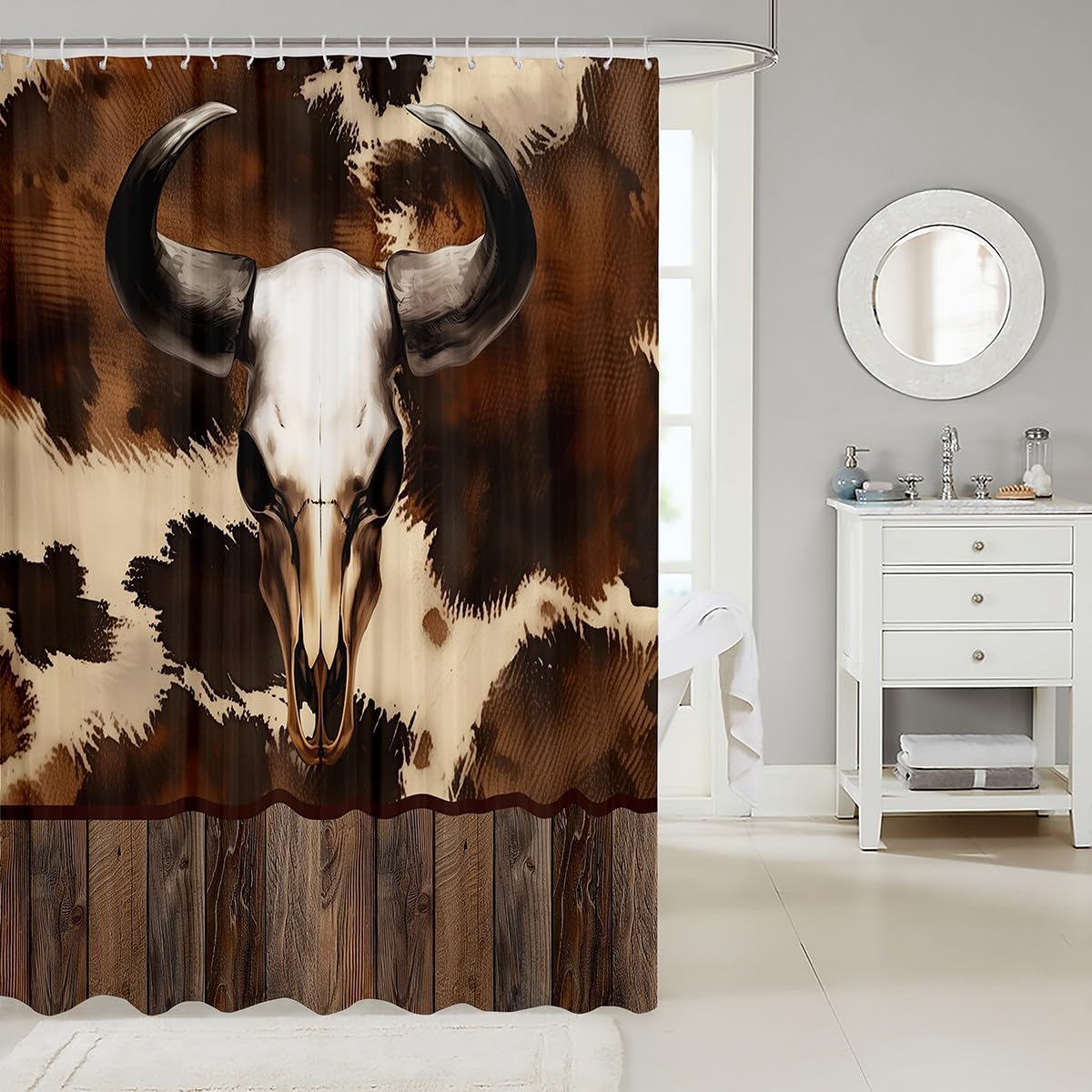Moody Cow Skull Shower Curtain Set
